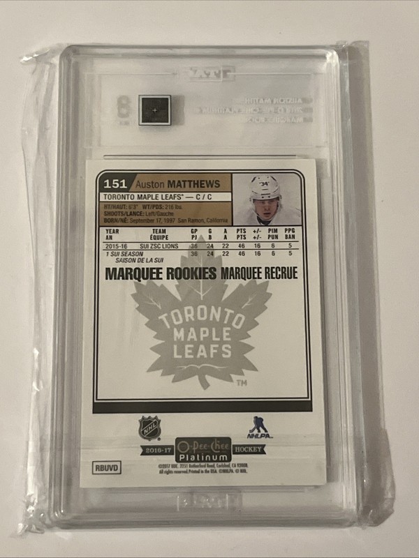2016 O-Pee-Chee Platinum Marquee Rookie Auston Matthews #151 PSA 8 view 2
