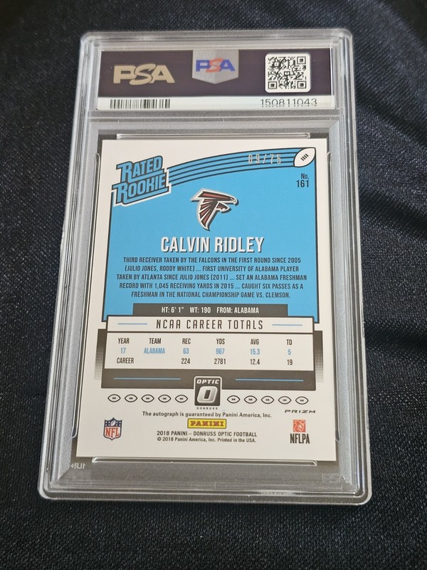 2018 Donruss Optic Calvin Ridley Aqua Auto Psa 9 view 2