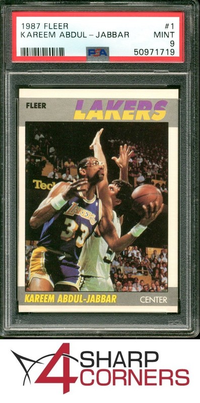 1987 FLEER #1 KAREEM ABDUL-JABBAR LAKERS HOF PSA 9 SET BREAK