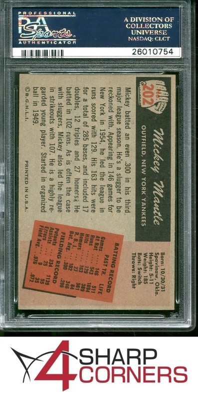 1955 BOWMAN #202 MICKEY MANTLE YANKEES HOF PSA 7 view 2