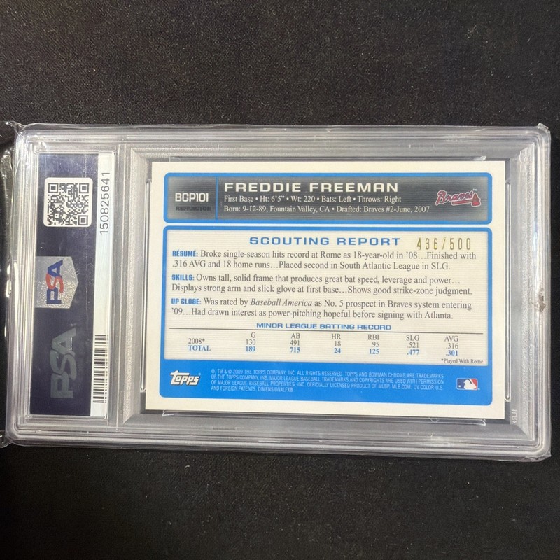 2009 BOWMAN CHROME PROSPECT REFRACTOR AUTO #BCP101 FREDDIE FREEMAN RC /500 PSA 7 view 2
