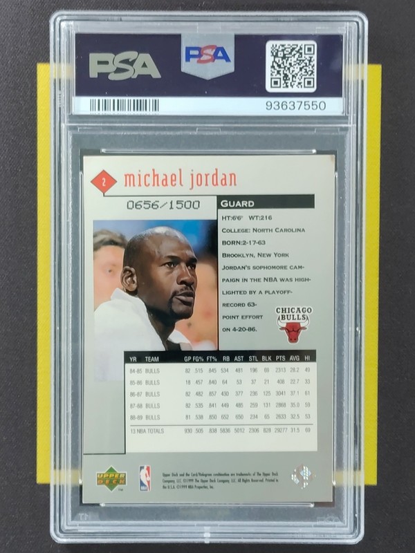 1998-99 UD Black Diamond #2 Michael Jordan triple diamord 0656/1500 PSA5 FCYC1 view 2