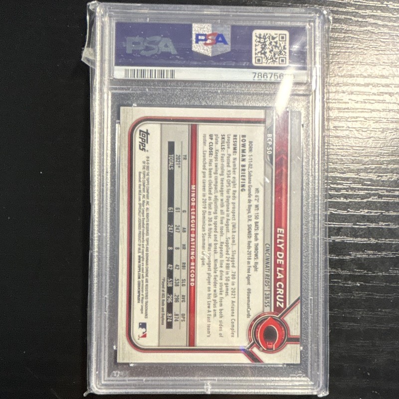 2022 Bowman Chrome Elly De La Cruz #50 Aqua Mojo /225 RC PSA 9 view 2