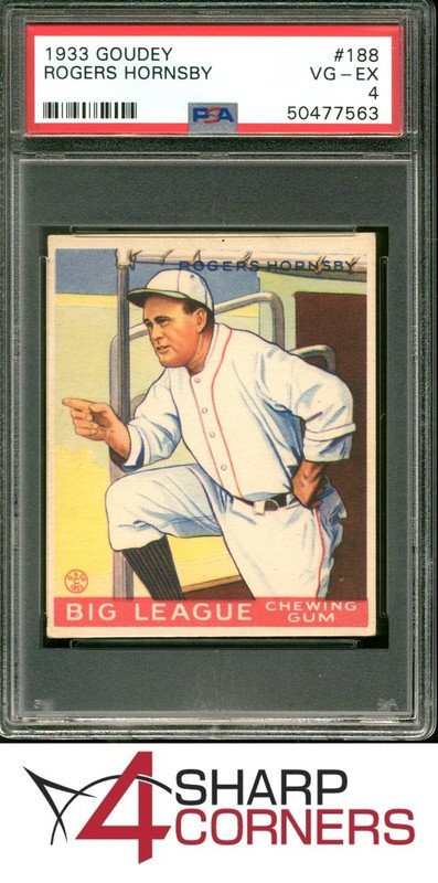 1933 GOUDEY #188 ROGERS HORNSBY RC HOF PSA 4