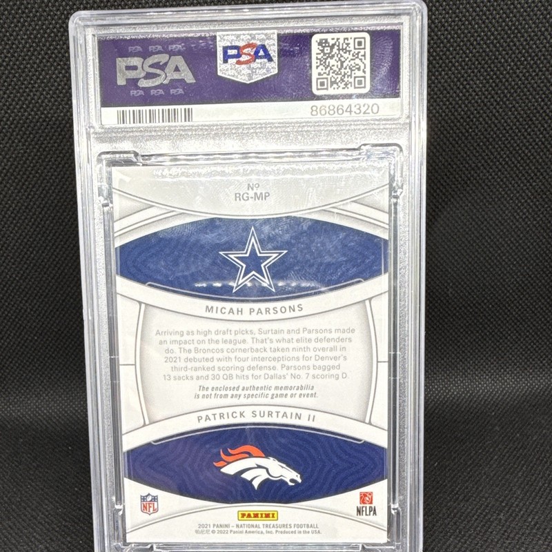 Panini 2021 National Treasures Parsons/Surtain RC NFL Gear RG-MP PSA 10 /99 POP3 view 2