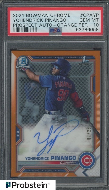 2021 Bowman Chrome Orange Refractor Yohendrick Pinango RC AUTO 7/25 PSA 10