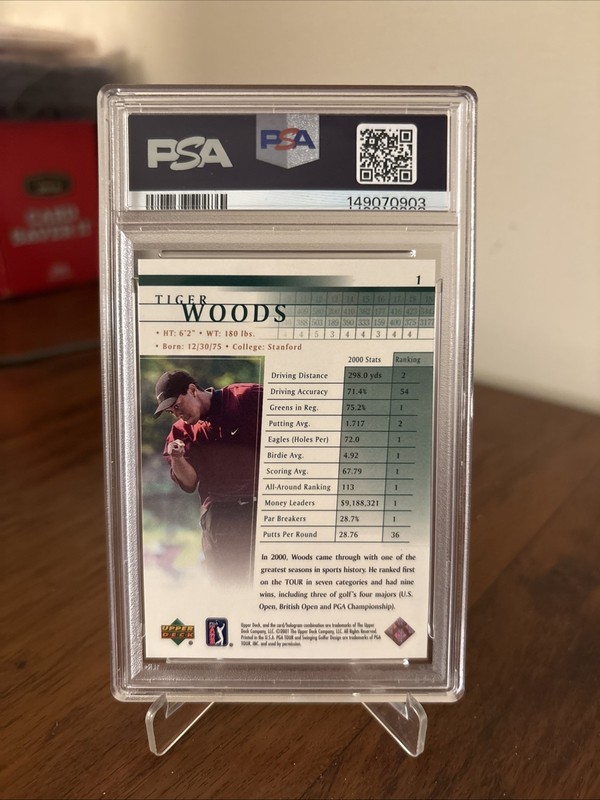 2001 Upper Deck Tiger Woods 1 PSA 10 Freshly Graded view 2