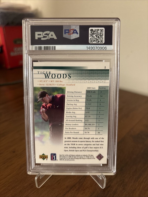 2001 Upper Deck Tiger Woods 1 PSA 10 Freshly Graded view 2