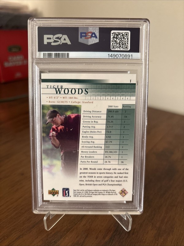 2001 Upper Deck Tiger Woods 1 PSA 10 Freshly Graded view 2