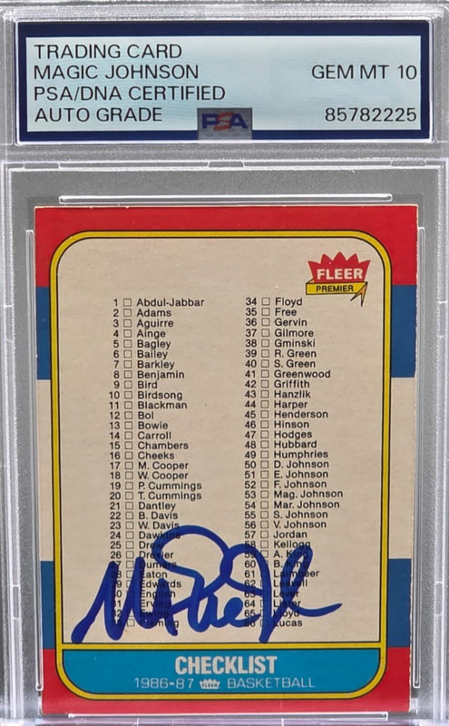🏀 Magic Johnson Signed 1986 Fleer #132 Checklist PSA DNA 10 AUTO ✨ LAKERS HOF🏀