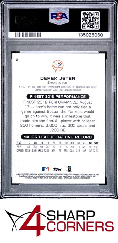 2013 FINEST #2 DEREK JETER YANKEES HOF PSA 10 view 2
