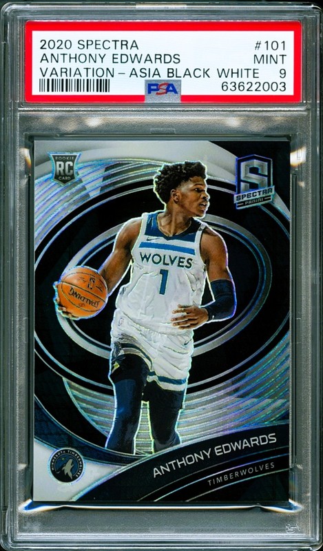 2020 Spectra Anthony Edwards Asia Black White Variation SSP Rookie RC PSA 9 Mint view 2
