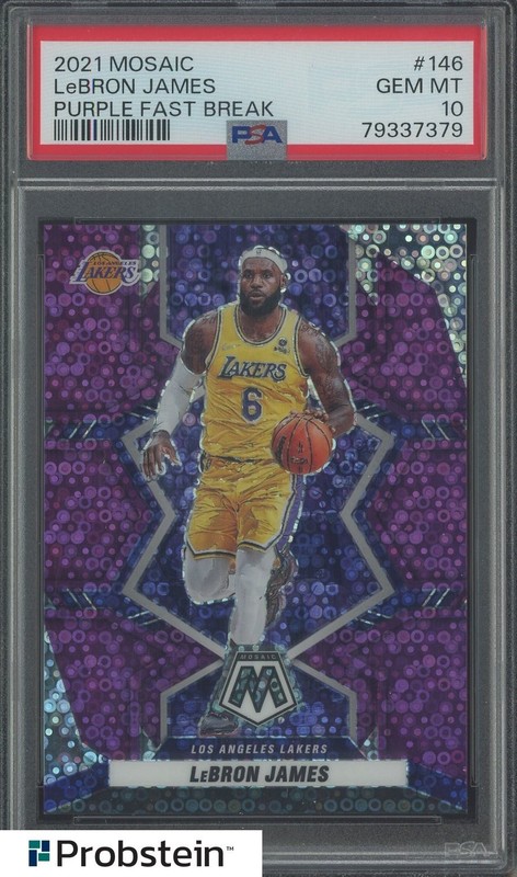 2021 Panini Mosaic Purple Fast Break Prizm #146 LeBron James Lakers 17/50 PSA 10