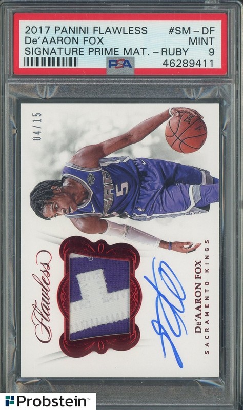 2017 Panini Flawless Ruby De'Aaron Fox Kings RPA RC Rookie Patch AUTO 4/15 PSA 9
