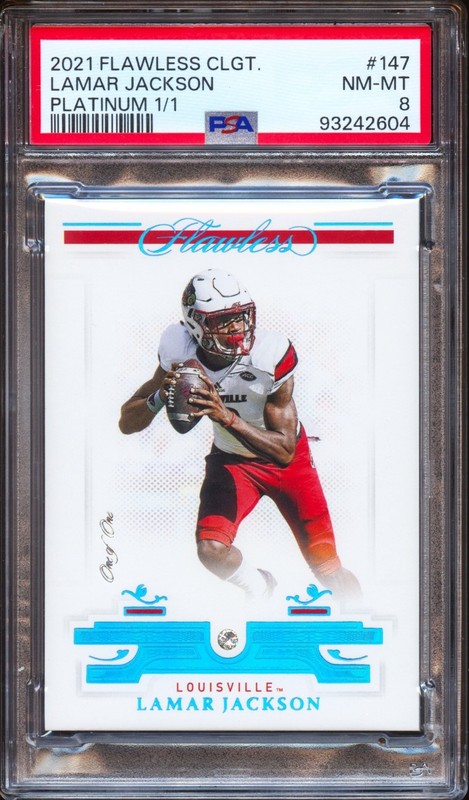 2021 Panini Flawless Collegiate Lamar Jackson Platinum Diamond #1/1 PSA 8 Ravens