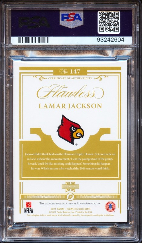2021 Panini Flawless Collegiate Lamar Jackson Platinum Diamond #1/1 PSA 8 Ravens view 2