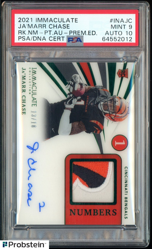 2021 Panini Immaculate Premium Ja'Marr Chase RC Patch /18 PSA 9 PSA/DNA 10 AUTO