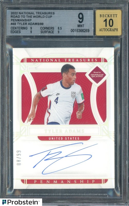 2022 National Treasures FIFA World Cup Soccer Tyler Adam /99 BGS 9 w/ 10 AUTO