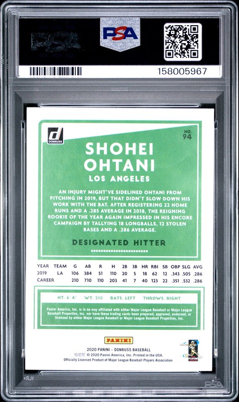 2020 Panini Donruss #94 Shohei Ohtani PSA 9 view 2