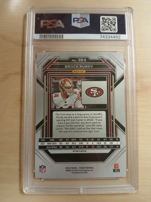 2022 Panini Prizm - Rookies Brock Purdy #353 Light Blue Prizm (RC) PSA 10 view 2