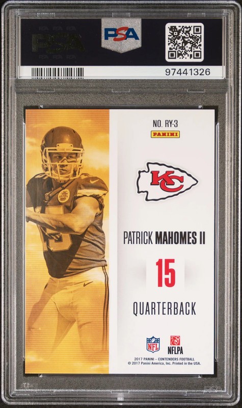 2017 Panini Contenders Rookie Contenders Patrick Mahomes II #RY-3 R. O. Y. PSA 9 view 2