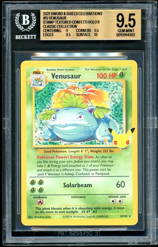 Pokemon Venusaur 2021 Sword & Shield Celebrations Stamp Textured Confetti BGS 10