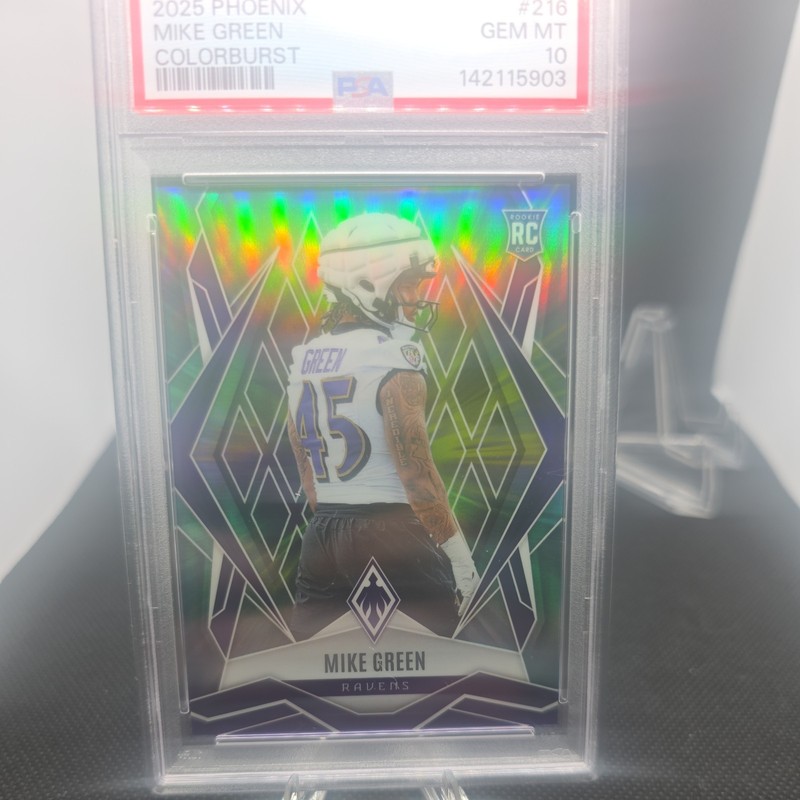 2025 Panini Phoenix Football Mike Green Colorburst Rookie /10 PSA 10 view 2