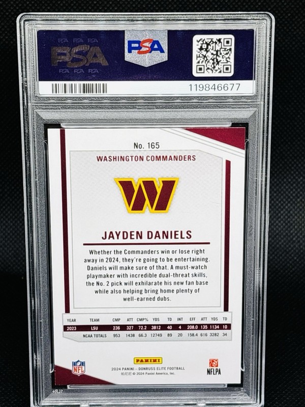 2024 Panini Donruss Elite Rookie Jayden Daniels #165 Green Disco PSA 9 Mint RC view 2