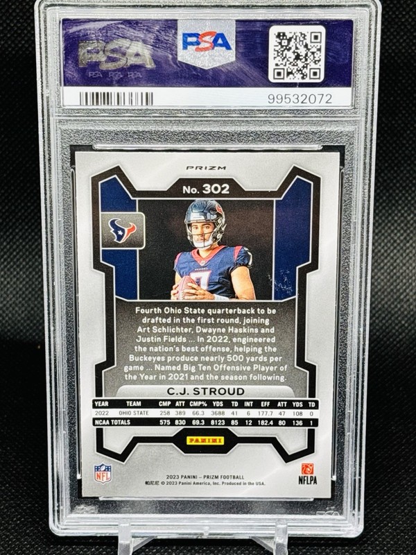 2023 Prizm C.J. Stroud RC No Huddle Prizm Variation #302 Rookie PSA 9 Mint RC SP view 2