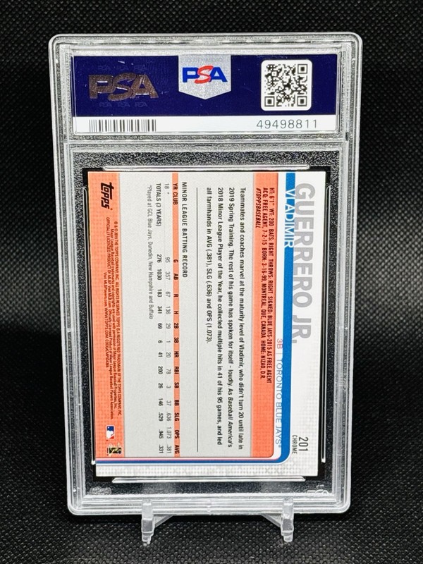 2019 Topps Chrome Vladimir Guerrero Jr. #201 Prism Refractor Rookie PSA 8 NM-MT view 2