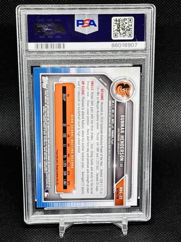 2019 Bowman Draft Chrome Gunnar Henderson #BDC-22 Refractor Rookie PSA 9 Mint RC view 2