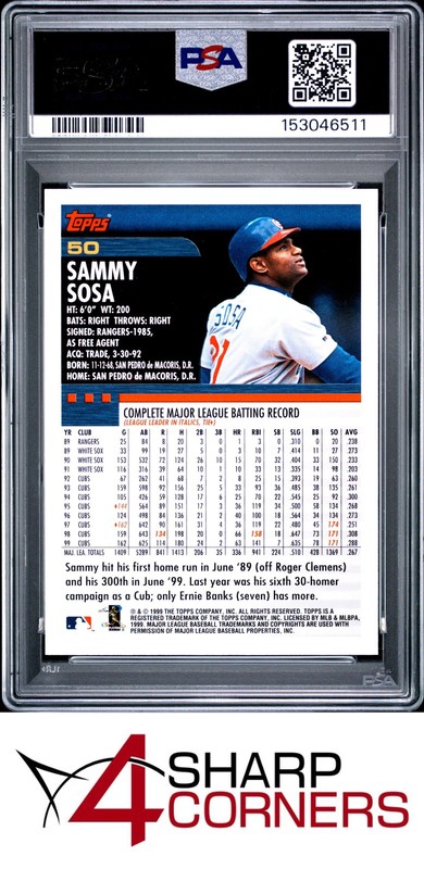 2000 TOPPS #50 SAMMY SOSA CUBS PSA 10 view 2