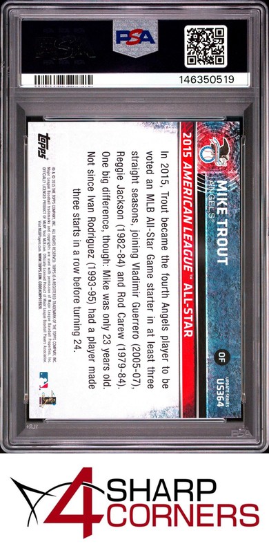 2015 TOPPS UPDATE ALL-STAR #US364 MIKE TROUT ANGELS PSA 10 view 2