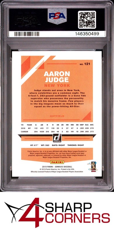 2019 PANINI DONRUSS #121 AARON JUDGE VARIATION PSA 10 view 2