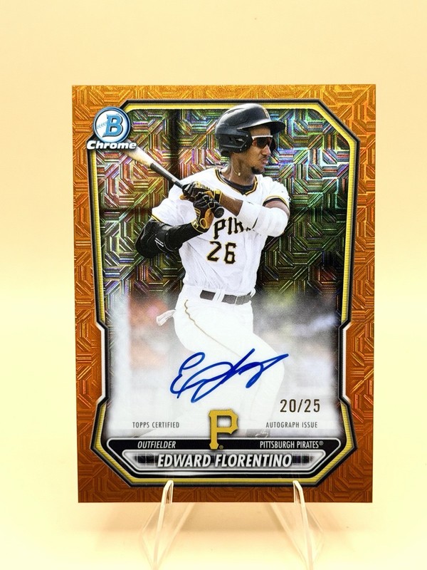 2026 Bowman Edward Florentino Chrome 1st Auto Orange Mojo /25🔥 BMA-EF Pirates