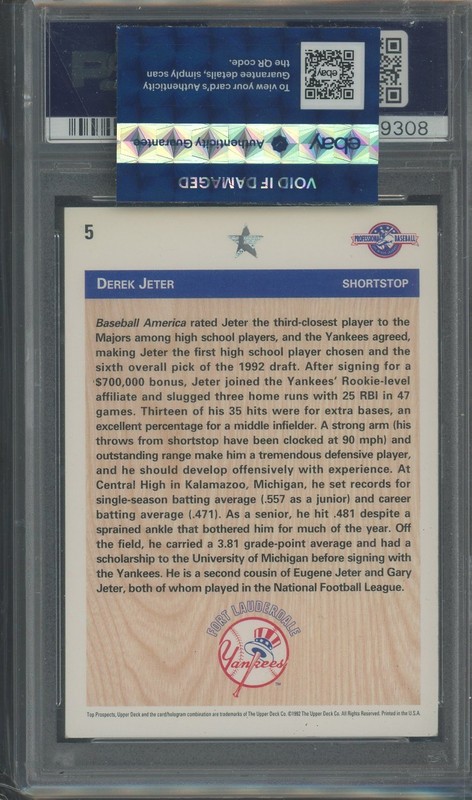 Derek Jeter HOF Signed 1992 UD Minor League #5 Yankees RC Rookie PSA/DNA AUTO 10 view 2