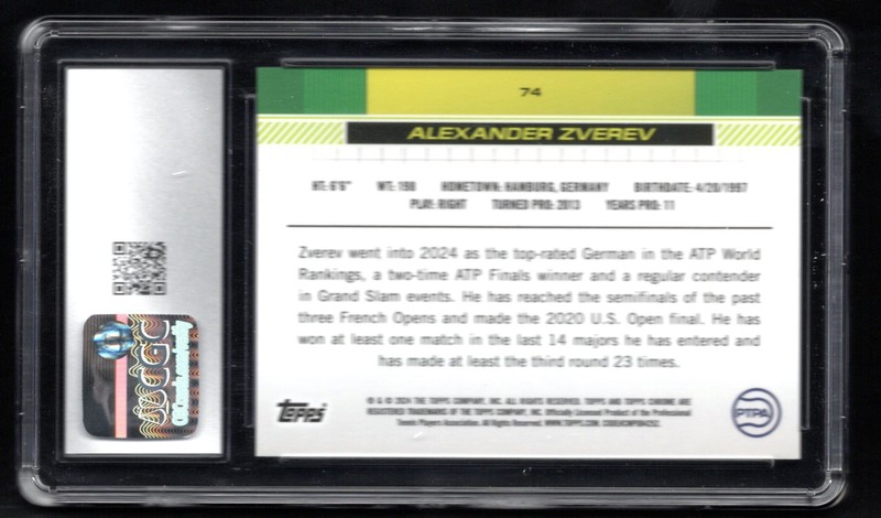 Alexander Zverev #74 Topps Chrome 2024 Tennis SUPERFRACTOR 1/1 Gold CGC 9.5 view 2