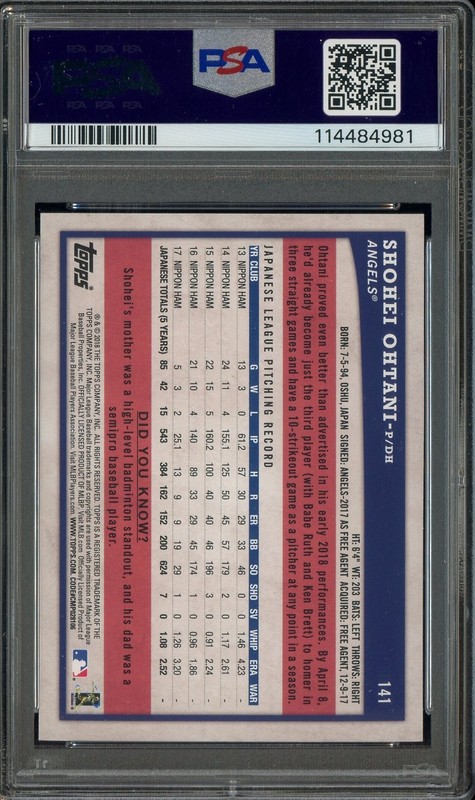 2018 Topps Big League #141 Shohei Ohtani Angels RC Rookie PSA 10 GEM MINT view 2