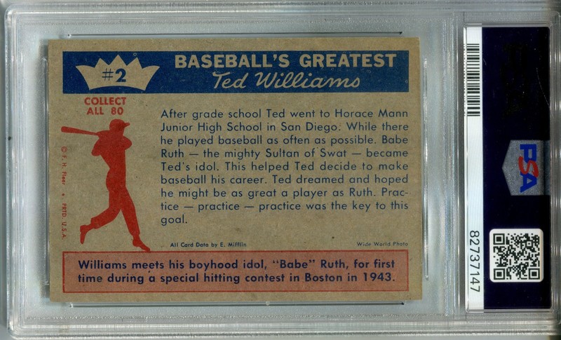 1959 Fleer Ted Williams #2 Ted's Idol - Babe Ruth PSA 8 NM-MT *Set Break* view 2