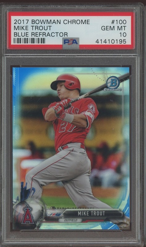 2017 Bowman Chrome Blue Refractor #100 Mike Trout Angels 1/150 PSA 10 GEM MINT