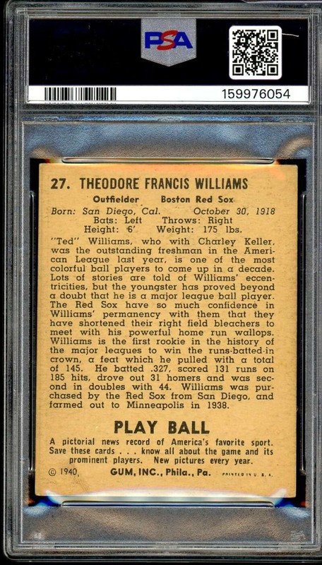 Ted Williams Card 1940 Play Ball #27 PSA 3 view 2
