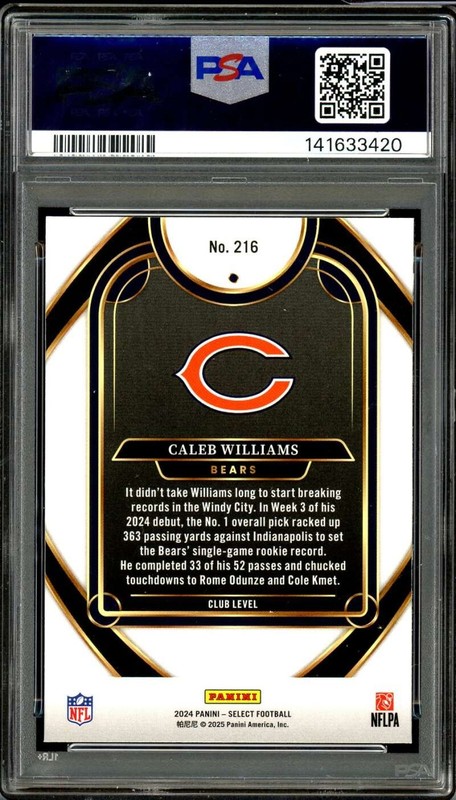 Caleb Williams Rookie Card 2024 Select #216 PSA 9 view 2