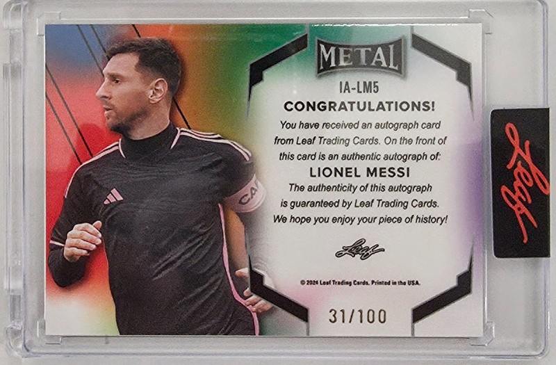 🔥LIONEL MESSI 2024 Leaf Metal The Immortals ON CARD AUTO /100  FIFA WORLD CUP🔥 view 2