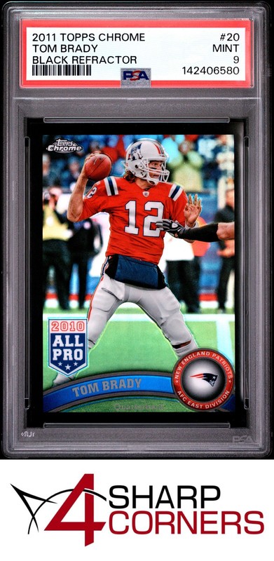 2011 TOPPS CHROME BLACK REFRACTOR #20 TOM BRADY PATRIOTS #/299 PSA 9