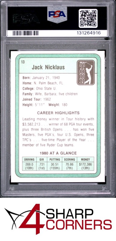 1981 DONRUSS GOLF #13 JACK NICKLAUS RC HOF PSA 9 view 2