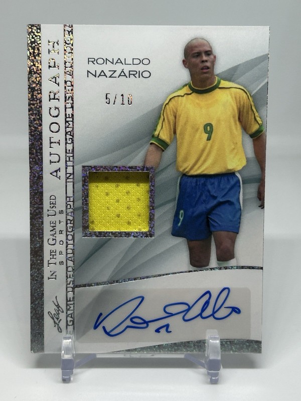 2025 Leaf In the Game Used Ronaldo Nazario Jersey Auto Purple Holo #/10