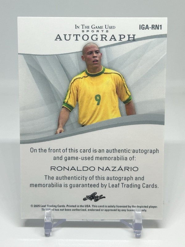2025 Leaf In the Game Used Ronaldo Nazario Jersey Auto Purple Holo #/10 view 2