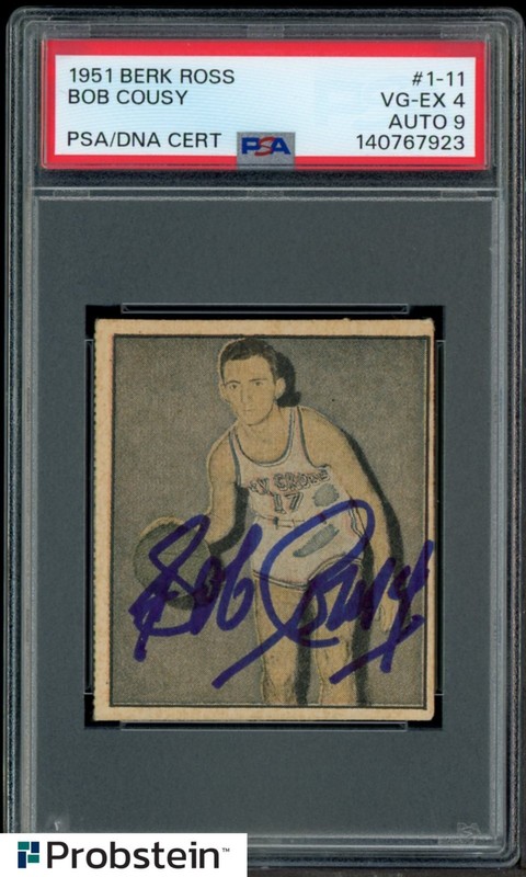 1951 Berk Ross Basketball #1-11 Bob Cousy RC Rookie HOF PSA 4 PSA/DNA 9 AUTO