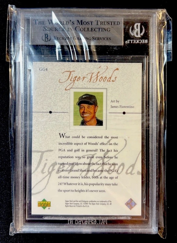 2001 Upper Deck Golf Gallery Tiger Woods #GG4 RC Rookie Card PSA 8 NM-MT view 2