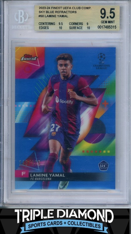 2023-24 Topps Finest UCC Lamine Yamal Rookie Sky Blue Refr #243/275 BGS 9.5 R37